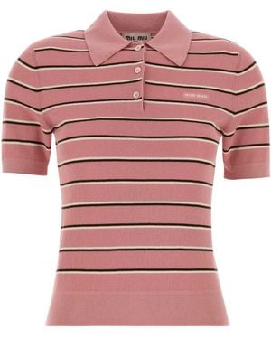 Miu Miu Embroidered Stretch Cotton Blend Polo Shirt - Pink