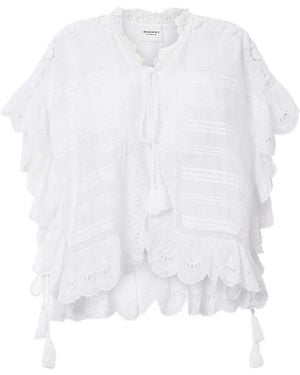 Isabel Marant Etoile Payton Caftan Style Cotton And Floral Lace Top - Blue