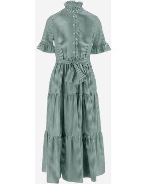 F.it Striped Cotton Dress With Ruffle Collar - Green