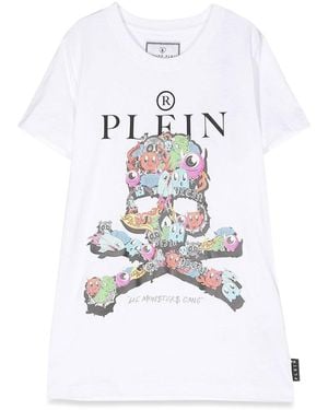 Philipp Plein Maxi T Shirt Skull - White