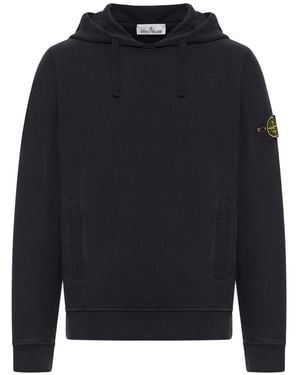 Stone Island Logo Cotton Hoodie - Blue