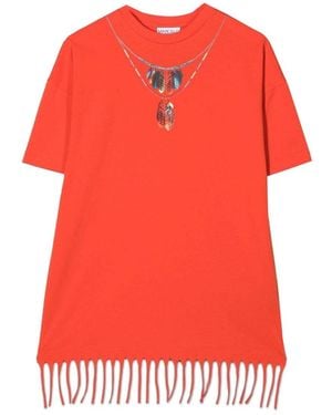 Marcelo Burlon Feathers Necklace Fringe Dres - Red