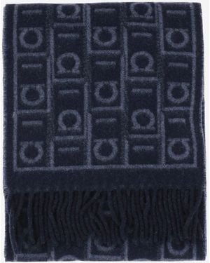 Ferragamo Zijden En Wollen Sjaal Met Haakpatroon - Blauw