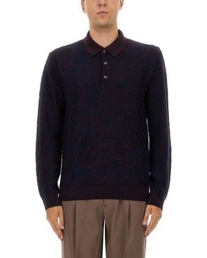 Etro Long Sleeved Polo Shirt - Blue