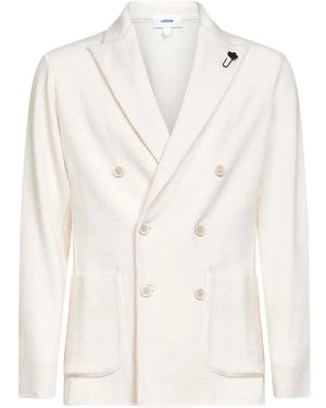 Lardini Double Breasted Virgin Wool Blazer - White
