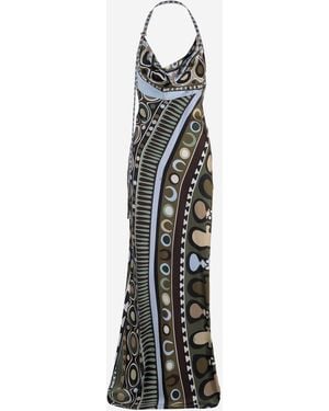 PUCCI Long Silk And Viscose Dress With All Over Print - White