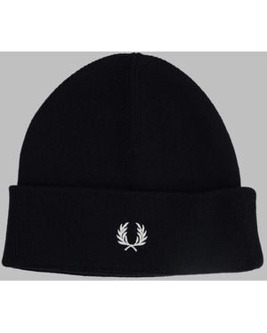 Fred Perry Ribbed Knit Cuffed Beanie - Blue