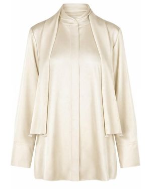 Jil Sander Draped-Neck Long-Sleeve Blouse - Natural