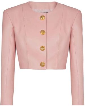 Balmain Cropped-Lederjacke - Pink