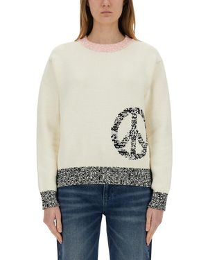Moschino Relaxed Fit Jumper With Unique Inlay Pattern - Natural