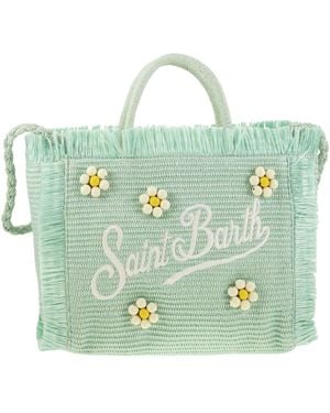 Mc2 Saint Barth Colette Straw Effect Bag With Embroidered Logo - Blue
