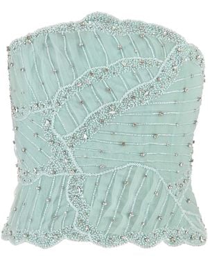 Costarellos Lightweight Tulle Floral Bodice Top - Green