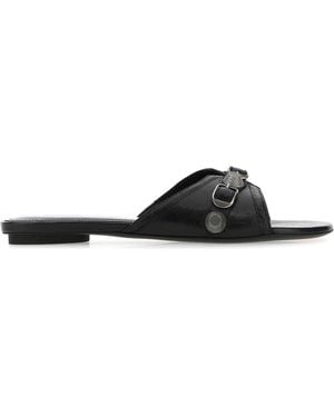 Balenciaga Black Leather Cagole Slippers