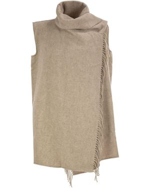 Fabiana Filippi Long Gilet With Integrated Scarf Collar - Natural