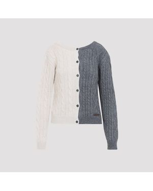 Moschino Two-Tone Cable Knit Sweater With Button-Down Front - Blau