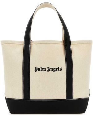 Palm Angels Ivory Canvas Shopping Bag - Black