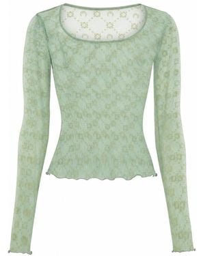 Marine Serre Top con cuello redondo y malla aterciopelada Moonogram de - Verde