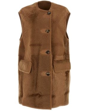 Max Mara Biscuit Shearling Effige Sleeveless Coat - Brown