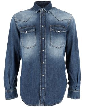 Dondup Denim Shirt With Classic Collar And Faded Wash - Blue