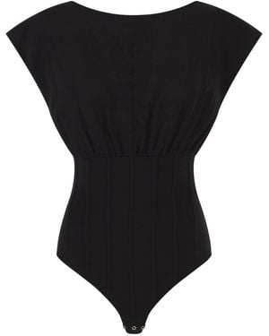Elisabetta Franchi Knit Bodysuit With Deep Neckline And Jewel Detail - Black