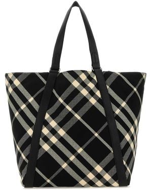 Burberry Embroidered Fabric Festival Shopping Bag - Black