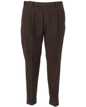 PT01 Rebel 1 Pleat, Diagonal Pockets, Flap Back Pockets, Turn Up - Brown