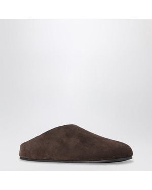 The Row Hudson Suede Shearling Mules - Brown