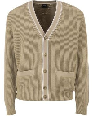 BOSS Geribbeld Katoenen Vest Met Contrasterende Knopen - Naturel