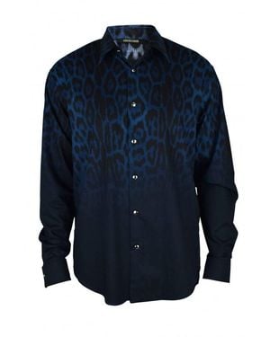 Roberto Cavalli Gradient Jaguar Print Cotton Shirt - Blue