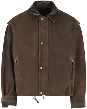 Salvatore Santoro Rich Suede Jacket With Grained Leather Accents And Tailored Features - Brown