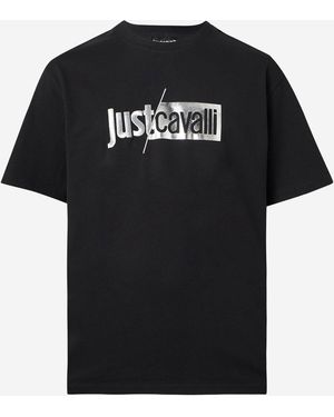 Just Cavalli Cotton T Shirt With Logo - Black