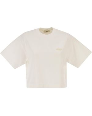 Autry Cropped Cotton T-Shirt With Tone-On-Tone Logo - White
