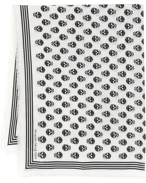 McQueen Skull Wool Scarf - White