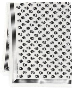McQueen Schal Mit Totenkopf-Print - Weiß