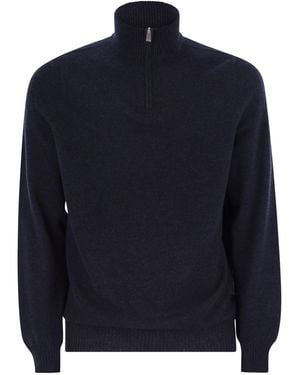 Fedeli Favonio Persia Cashmere Half Zip Jumper - Blue