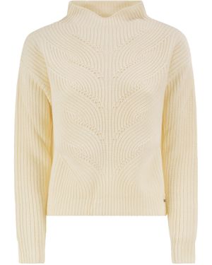 Herno Pure Wool Sweater With Textured Knit And High Neck - Natural