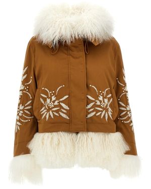 Ermanno Scervino Fur Embroidery Parka Casual Jackets, Parka - Natural