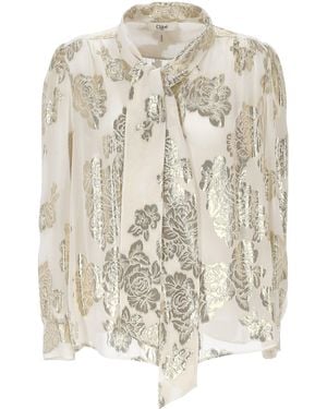 Chloé Seiden Jacquard Lavallière Bluse - Weiß
