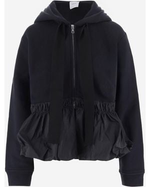 Patou Sudadera De Algodón Con Volantes Y Cremallera - Negro
