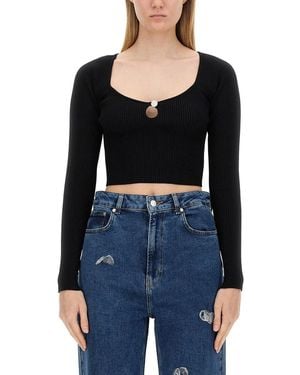Moschino Ribbed Crop Top - Black