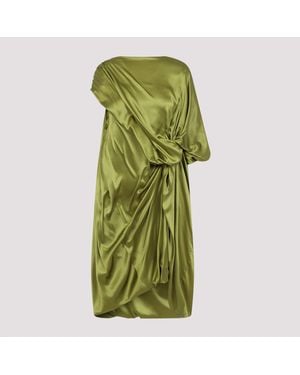 Dries Van Noten Knot Waist Draped Silk Dress - Green