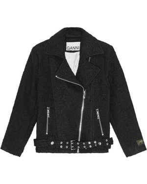 Ganni Boucle Wool Biker Jacket - Black