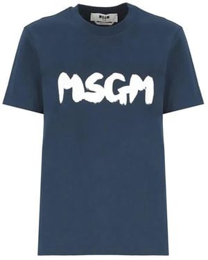 MSGM Maglietta Con Logo Pennello - Blu