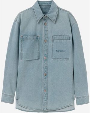 WOOYOUNGMI Embroidered Logo Cotton Shirt With Classic Collar - Blue