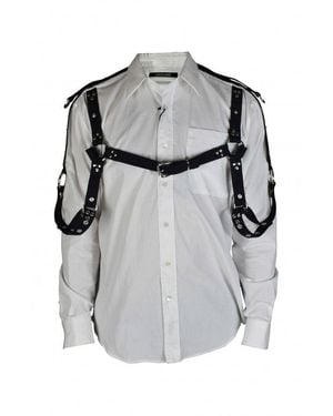 Roberto Cavalli Harness-Style Casual Shirt With Leather Accents - Grey