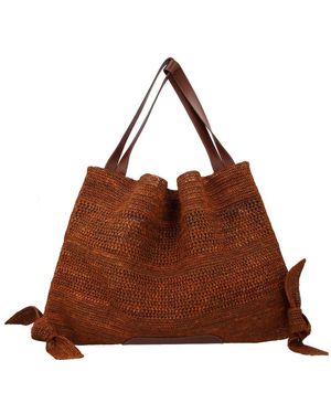 Hereu Raffia Leather Bag - Brown