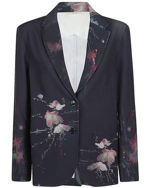 Sissiottostyle Blazerjack Met Enkele Rij Knopen En Print - Blauw