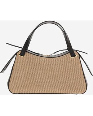 Jil Sander Dune Leather And Rafia Bag - Brown