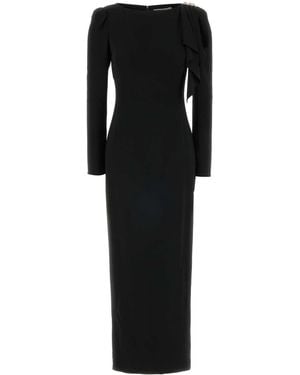 Alessandra Rich Cady Evening Dress With Volant And Side Split - Black