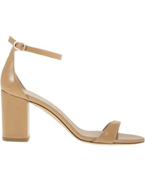 Stuart Weitzman Shiny Leather Sandals With Block Heel - Natural